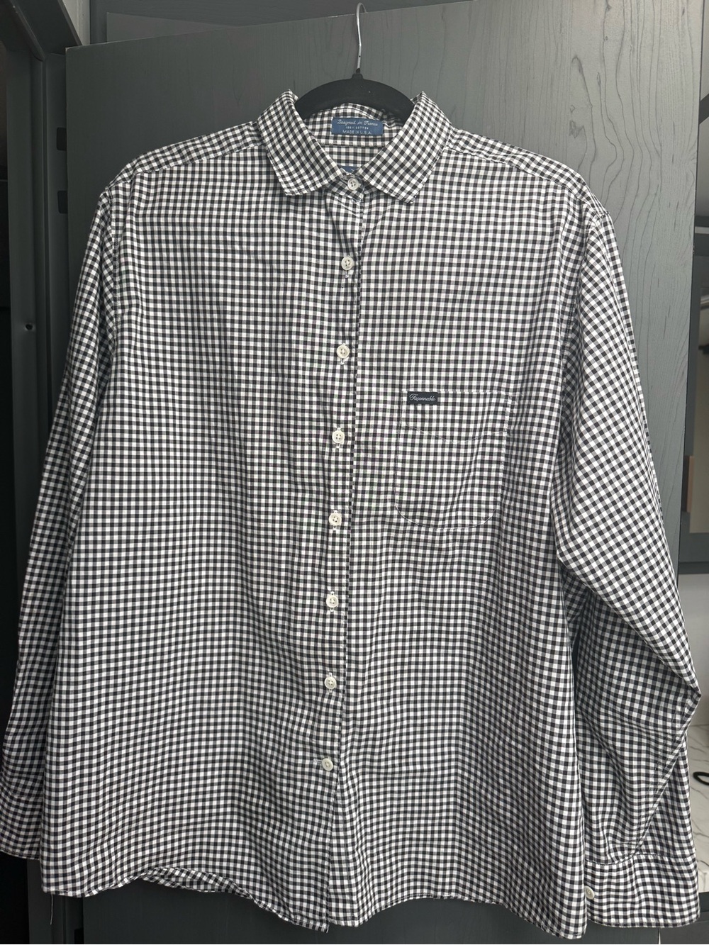 faconnable  Women’s XL Black and White Gingham Button Front 100% cotton